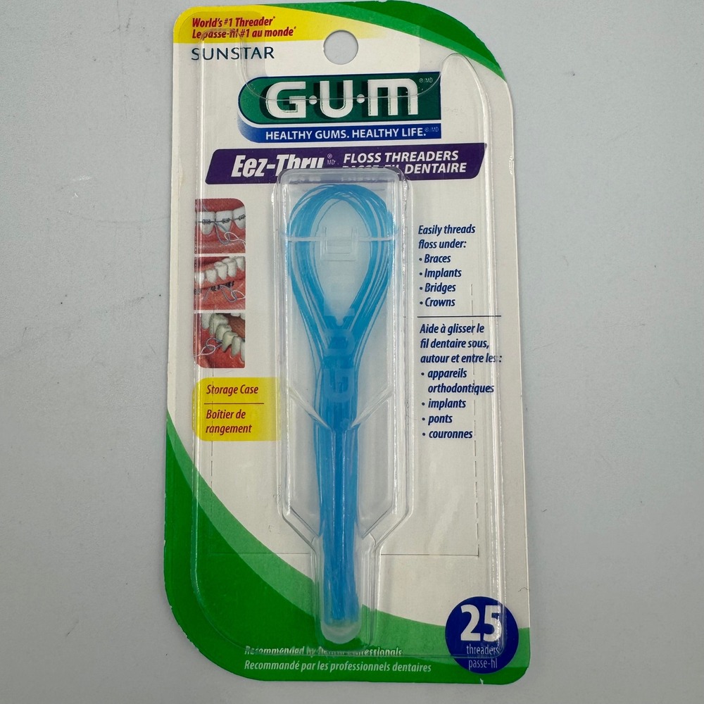 GUM Eez-Thru Floss Threaders 25 Count Blue 840 for Braces Bridges Implants